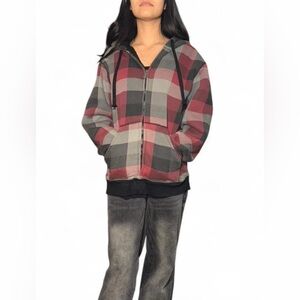 Y2K Chalc Plaid Sherpa Lined Hoodie.